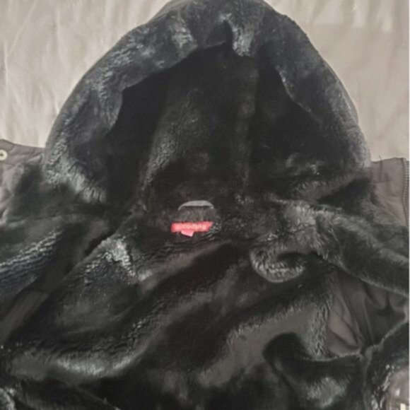 Black Mid Length Parka Coat with Interior Fur Lining - Picture 16 of 16